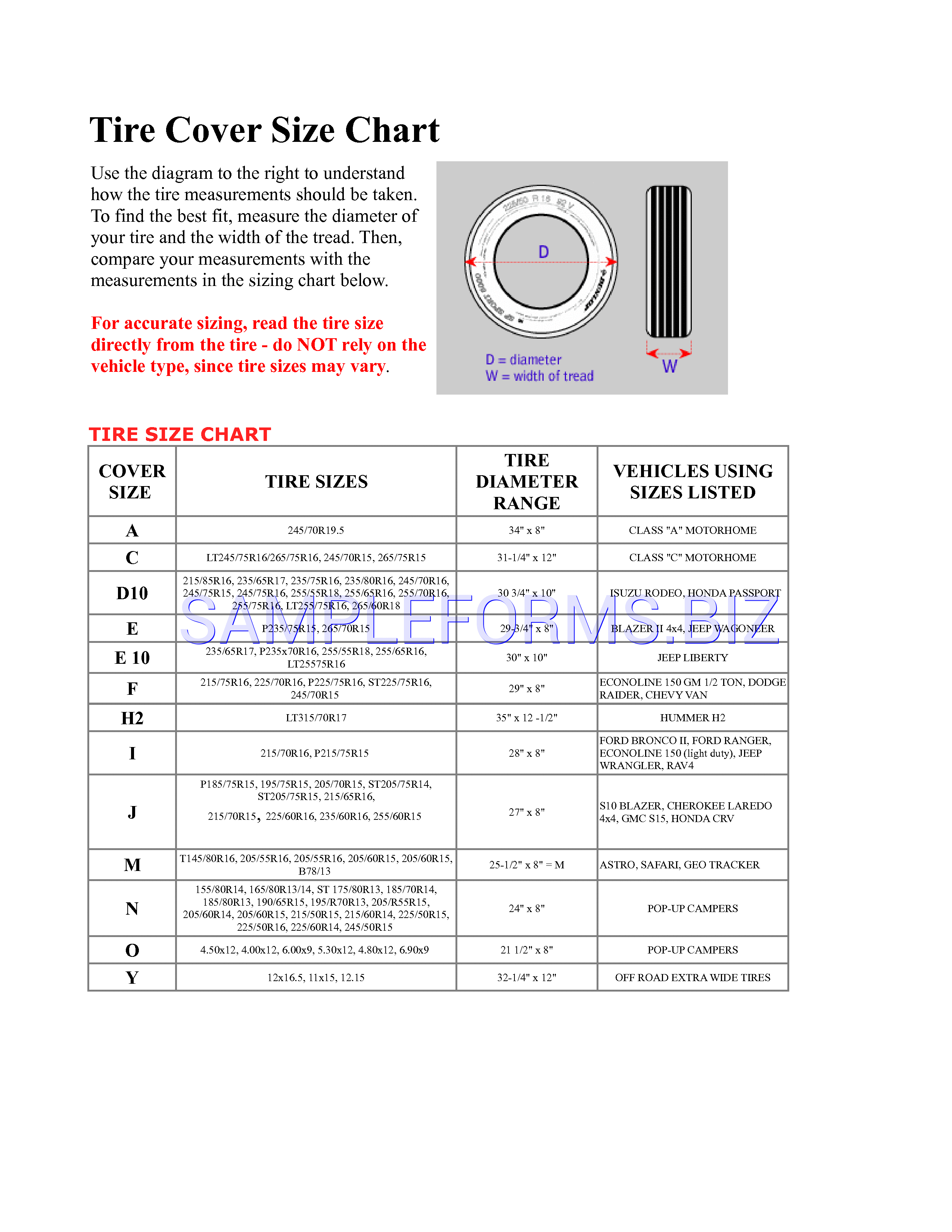 Preview free downloadable Tire Size Chart 1 in PDF (page 1)
